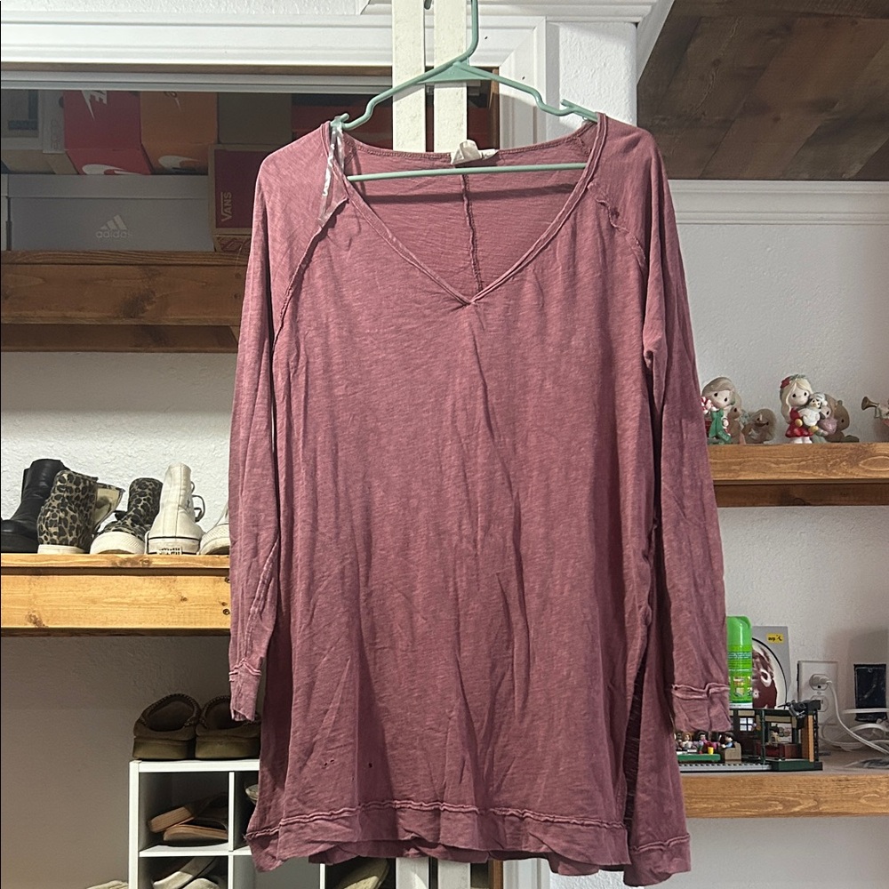 Pink Long Sleeve V-Neck Top